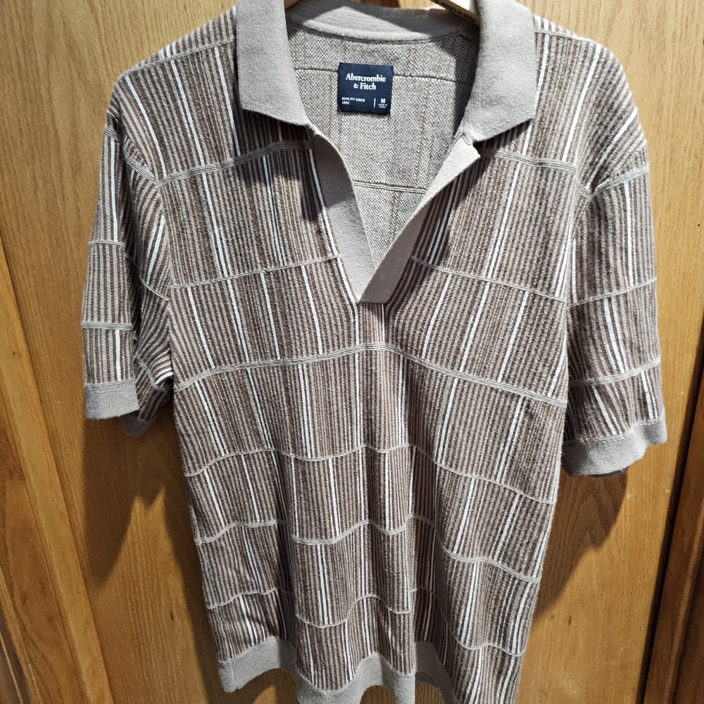 Abercrombie & Fitch Tan Striped Polo Shirt